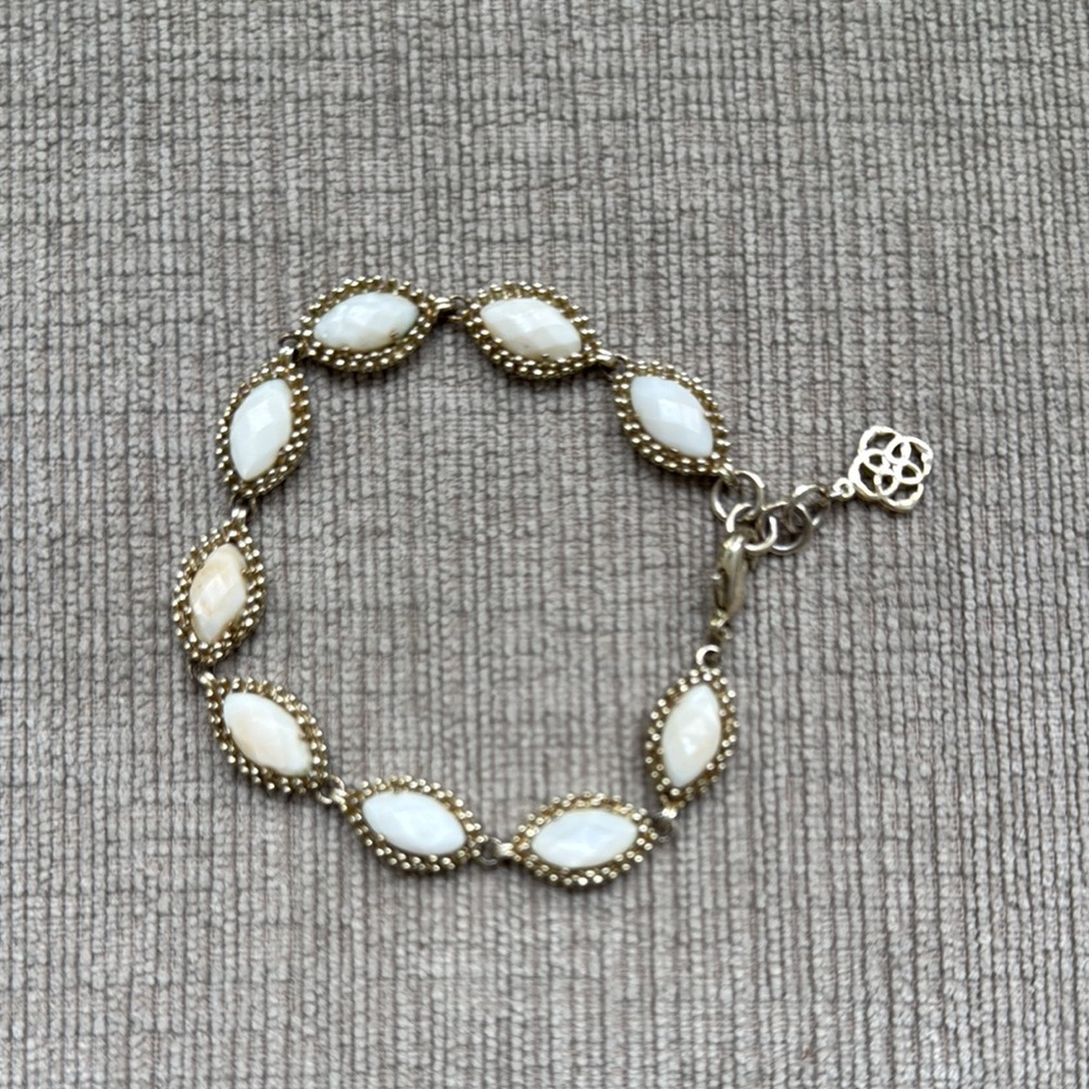Kendra Scott White Marquise Stone Beaded Gold Bracelet